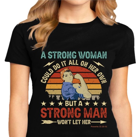 Inspiration Clothing Tops - Strong Woman Black Short Sleeve 100%Cotton T-Shirt